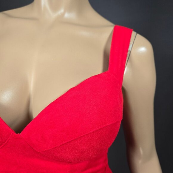 Y2K Bustier Peplum Top Size S Red Microsuede Sweetheart Retro Coquette Mcbling - Picture 2 of 7